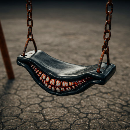 Old swing on the ground. 3d illustration. Selective focus.の素材