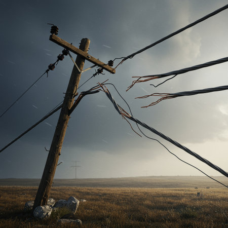 Power line in the field. Dramatic sky background. Toned.の素材