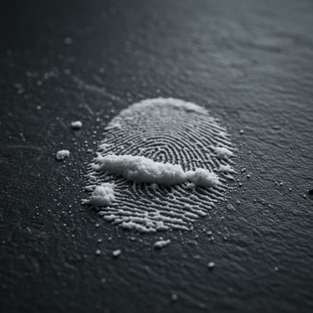 Fingerprint on a black surface. Close up. Selective focus.の素材