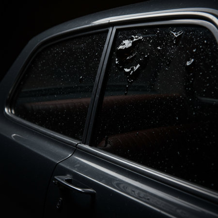 Detail of a black car with raindrops on the glass.の素材