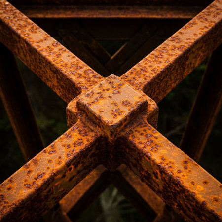 Rusty metal fence in a park. Close up. Selective focus.の素材