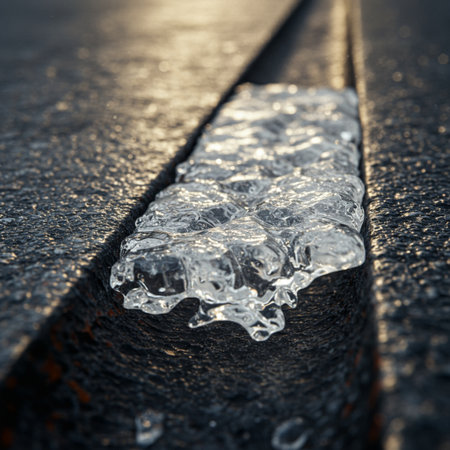Close up of ice on the road. Shallow depth of field.の素材