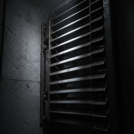 Old ventilation grille in the dark. Shallow depth of field.の素材