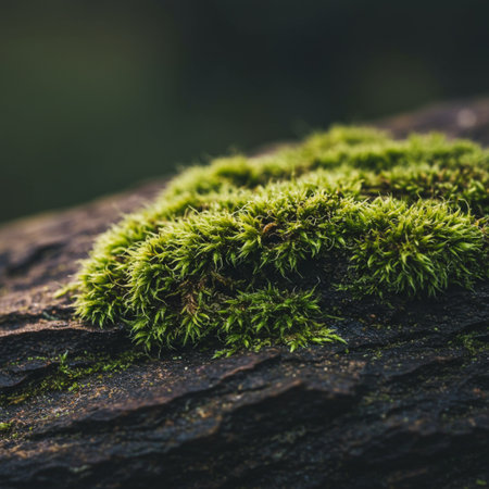 Green moss on the bark of a tree. Selective focus.の素材