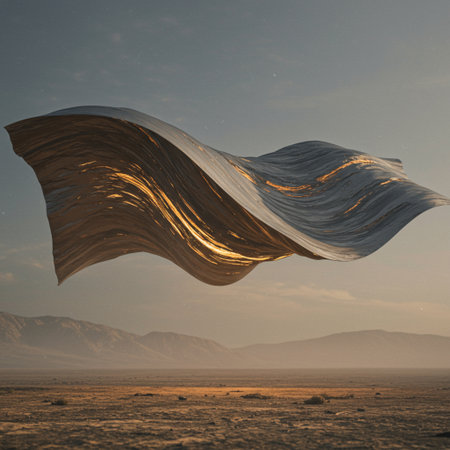 3d rendering of a flying flag in the middle of the desertの素材