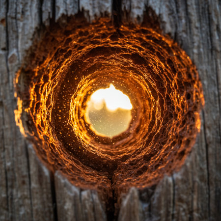 Sunset through a hole in an old wooden wall. Abstract backgroundの素材
