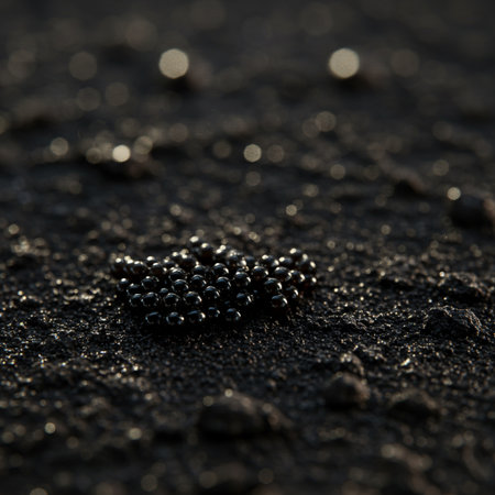 Black caviar on black background. Shallow depth of field.の素材