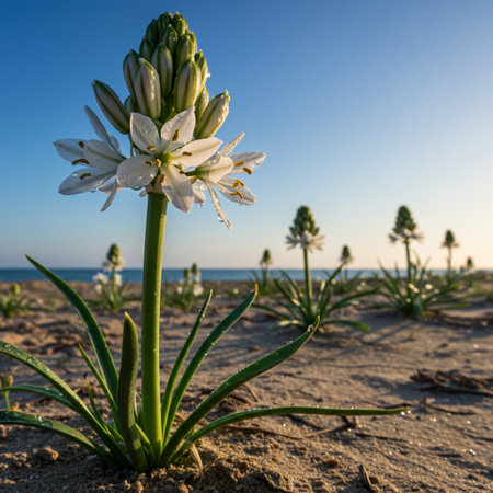 White hyacinth flower blooming on the beach in Cyprus.の素材