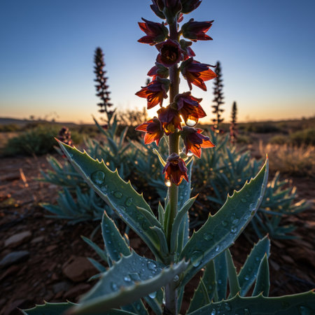 Aloe vera plant in the desert at sunset, Namibiaの素材