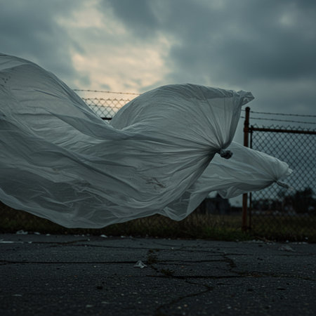 Abandoned and crumpled white fabric on the street.の素材