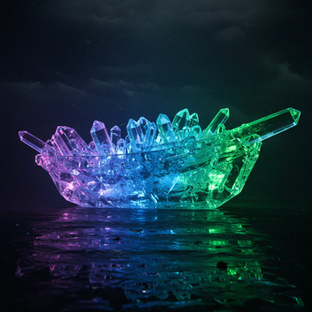 3d illustration of crystal in water on dark background. 3d renderingの素材