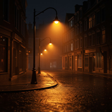 Street lights at night in the old town of Bruges, Belgiumの素材