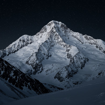 Mountain peak at night. Caucasus Mountains, Georgia, region Gudauri.の素材