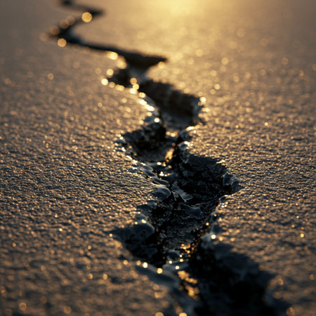 Frozen ice on the lake at sunset. Shallow depth of fieldの素材