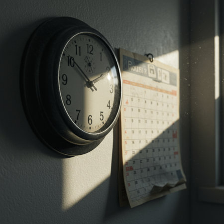 Clock and calendar on the wall in the morning. Time concept.の素材