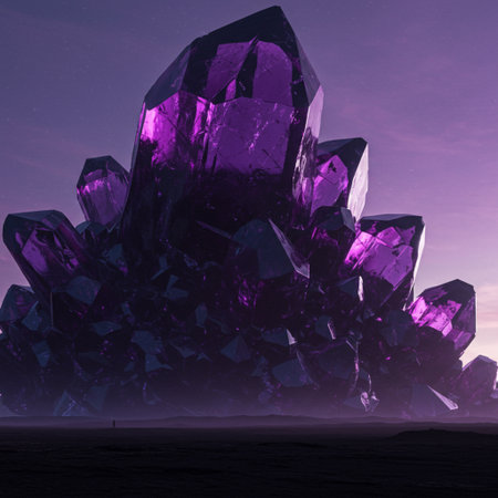 3d render of an amethyst stone in the desert at nightの素材