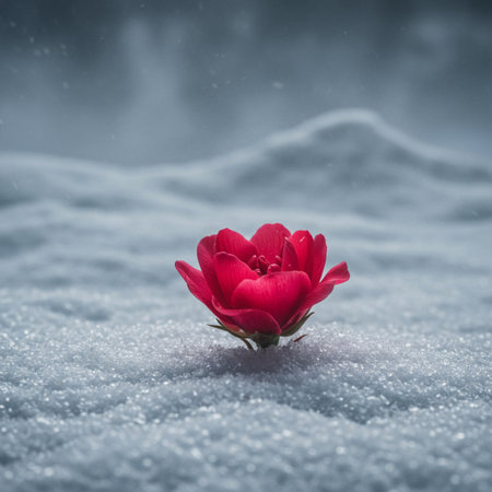Beautiful red rose in the snow. Valentine's day background.の素材
