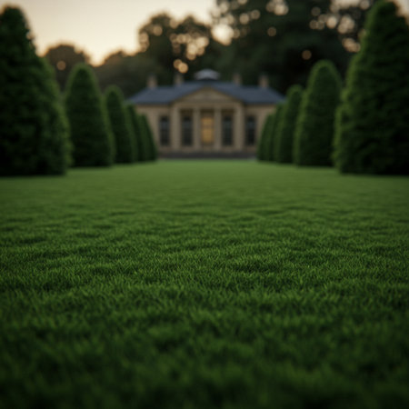 Green lawn in front of a classic house. 3d rendering.の素材