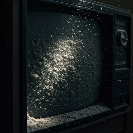 Old TV on a dark background with snowflakes. Toned.の素材