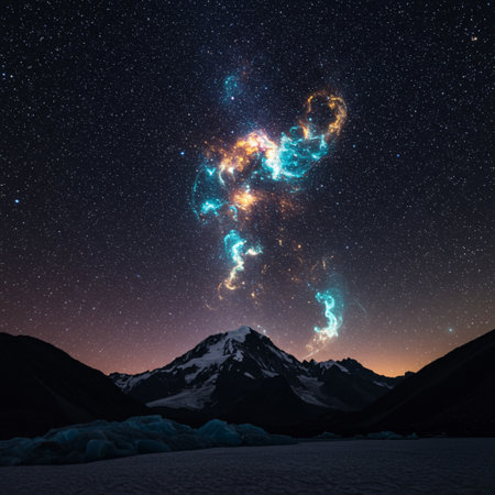 Milky way over snowy mountains and starry sky. Elements of this image furnished by NASAの素材