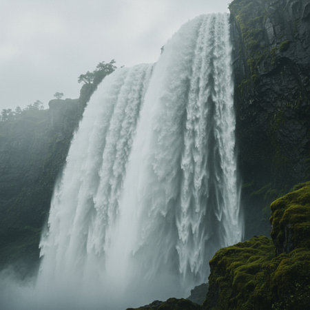 Detail of Skogafoss waterfall in the south of Icelandの素材