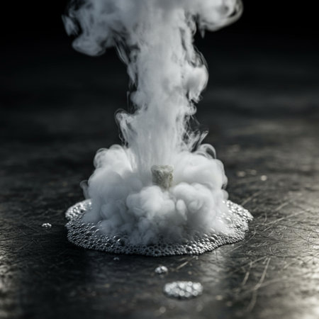 Close-up of a white cloud of vapor on a black backgroundの素材