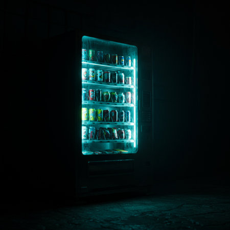 Vending machine in dark room. Vending machine at night.の素材