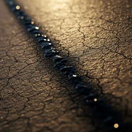 Dry cracked earth background with selective focus and shallow depth of fieldの素材