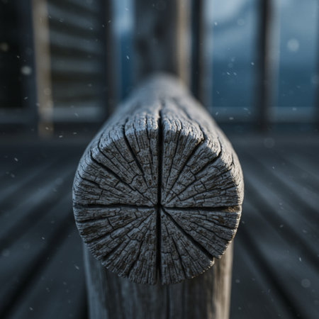 Wooden fence in the snow. Shallow depth of field.の素材