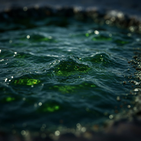 Green water ripples in the sea. Abstract natural background. Copy space.の素材