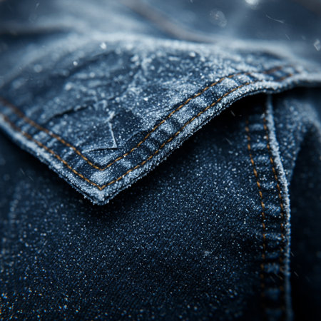 Jeans texture with seam close-up. Shallow depth of fieldの素材