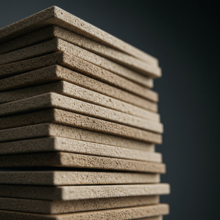 close up of a stack of construction sandpaper against a dark backgroundの素材