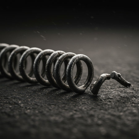 Old metal spring on dark background. Shallow depth of field. Toned.の素材