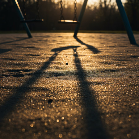 Children's playground in the park in the rays of the setting sunの素材