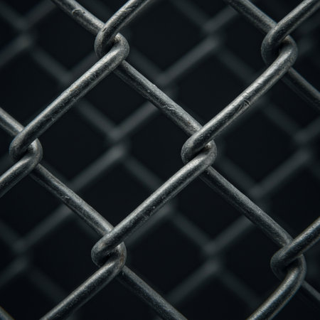 Close up of chain link fence on black background. Toned.の素材