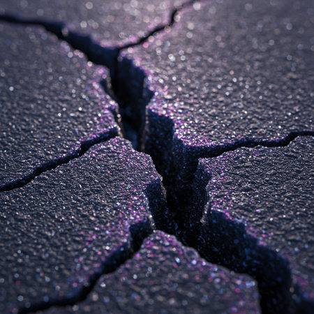 Cracks in the ground as a background. Shallow depth of field.の素材