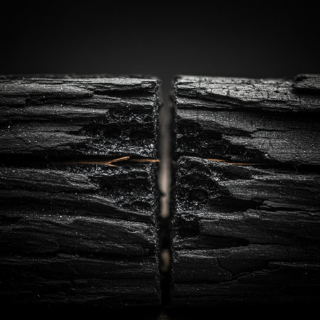 Black wood charcoal in a dark background. Shallow depth of fieldの素材