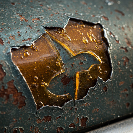 Detail of a car door handle with old paint and rusty metalの素材