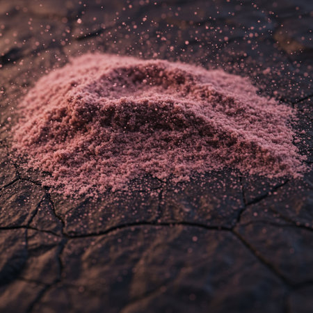 pink salt on a wooden surface, close-up, selective focusの素材