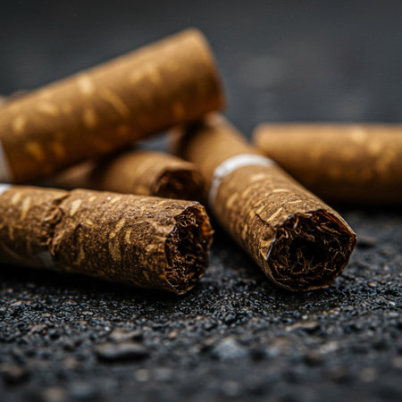 Cigars on a dark background. Cigarettes close up.の素材