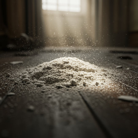 Pile of wheat flour on a wooden table. Selective focus.の素材