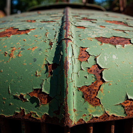 Rusty old truck door with green paint. Abstract background and texture.の素材
