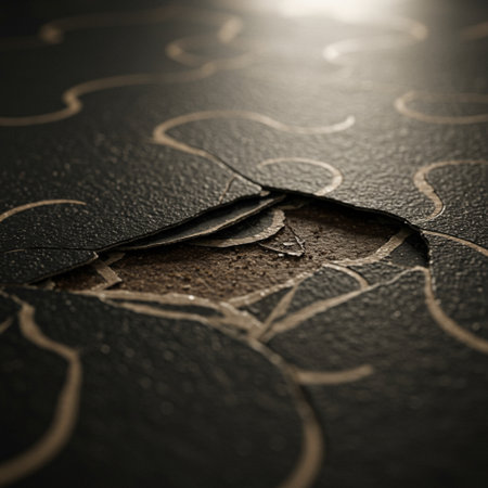 Broken ceramic tile on the floor. Shallow depth of fieldの素材