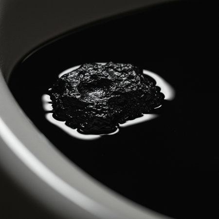 Black oil drop falling into a bowl of oil. Black background.の素材