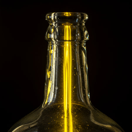 close up of a wine bottle on a black background with golden lightの素材