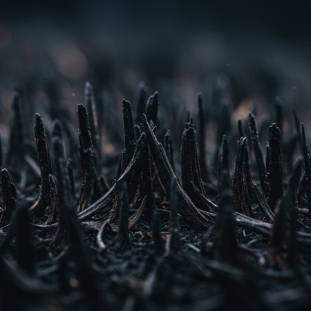 close up of burnt grass in the garden, shallow depth of fieldの素材