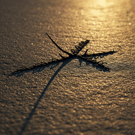 Ice on the frozen lake at sunset. Shallow depth of field.の素材