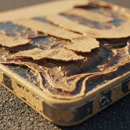 Slices of dried meat in a metal case on the roadの素材