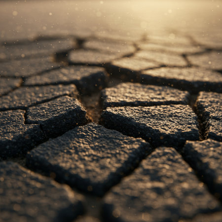 Cracked ground in the middle of the road. Global warming concept.の素材