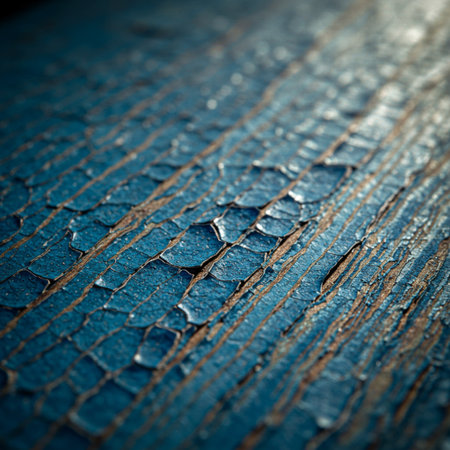 abstract background of cracked blue paint on a wooden surface. macroの素材